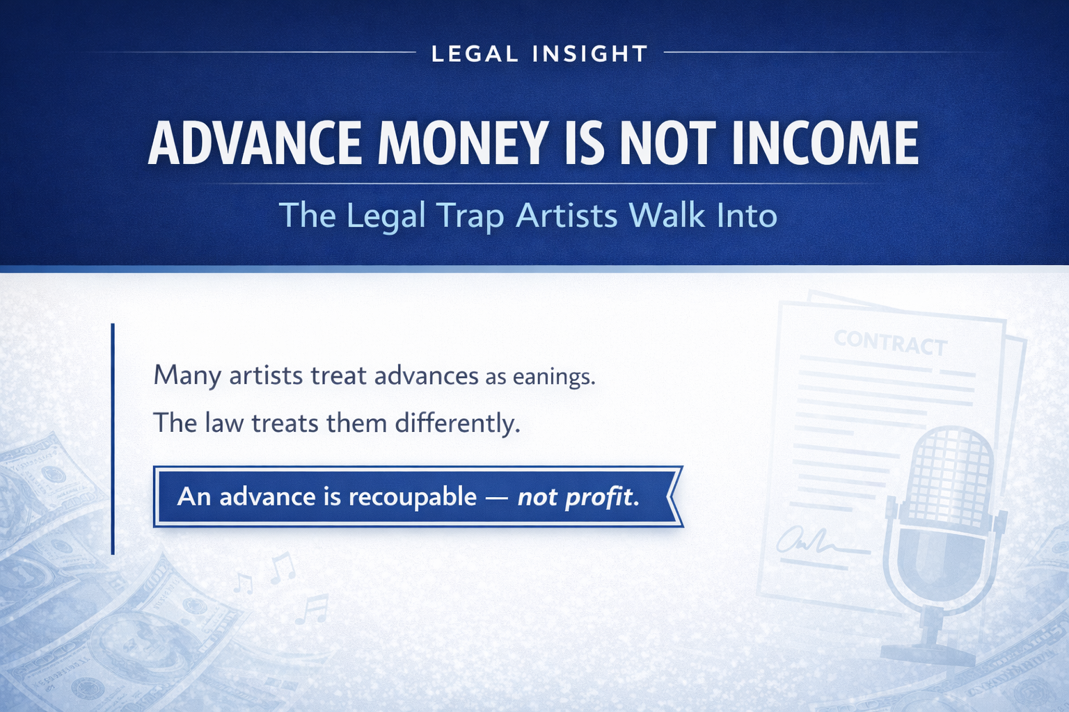 Advance Money Is Not Income: The Legal Trap Artists Walk Into